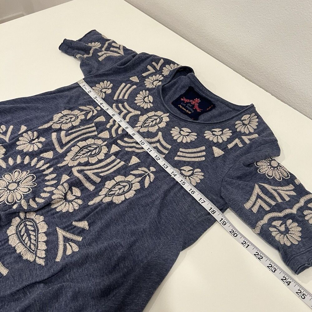 JWLA Johnny Was Tunic Top Boho Shirt Womens 3/4 Sleeve Blue Embroidered Tribal - Picture 6 of 7